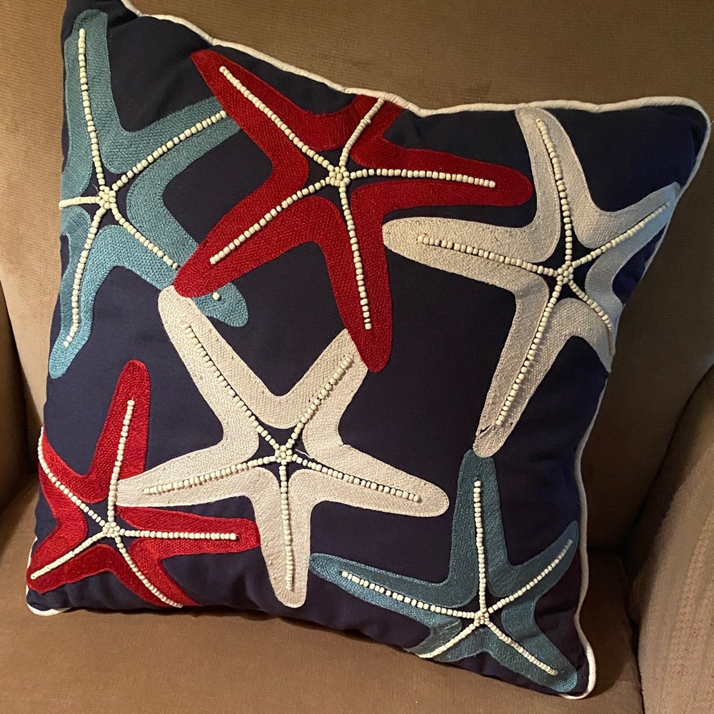Starfish Embroidered Throw Pillow